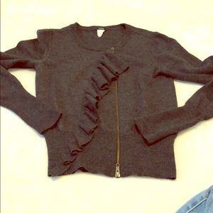 J crew zip ruffle cardigan